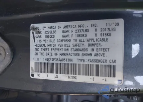 2010 Honda Accord 2.4 Lx from USA, damaged, VIN 1HGCP2F35AA051304